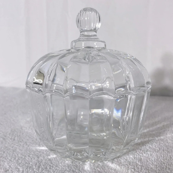 Vintage Deli Qing Ping Guo Green Apple Clear  Glass Trinket Dish & Lid - Picture 1 of 16